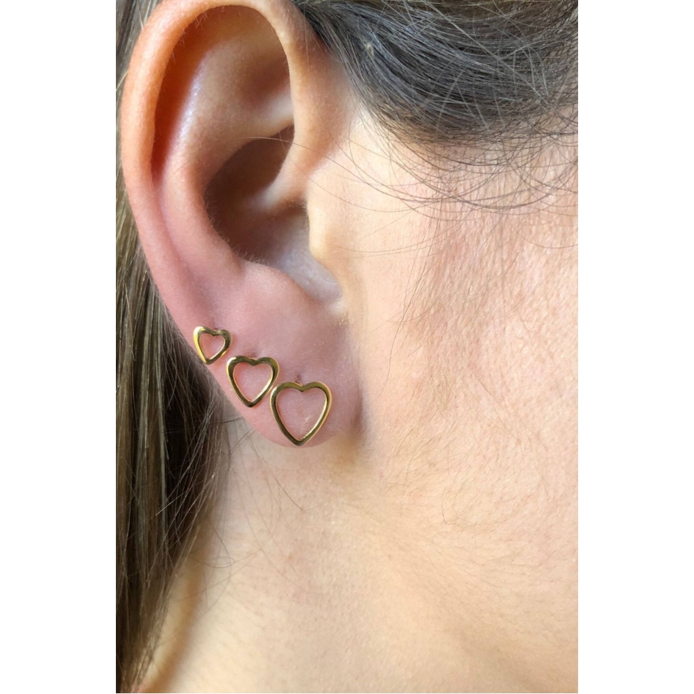 Trio de Corações Vazados Banhado em Ouro 18k - Dourado