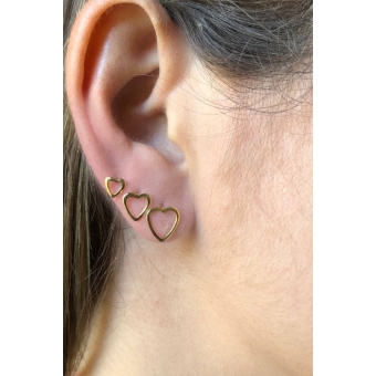 Trio de Corações Vazados Banhado em Ouro 18k