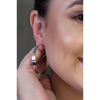 Brinco Argola Grande Grossa Clássica Banhado em Ródio Branco