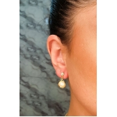 Brinco Pequeno com Perola e Trabalhado com Zircônia Banhado em Ouro 18k - Dourado