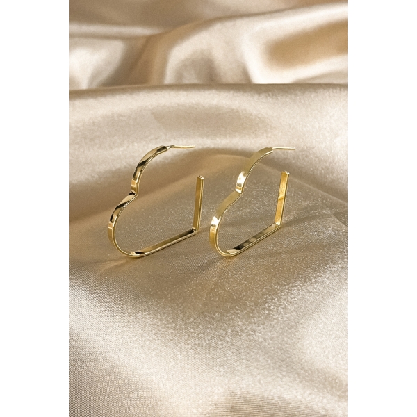 Brinco Argola em Forma de Coração Lateral Larga Banhado em Ouro 18k - Dourado