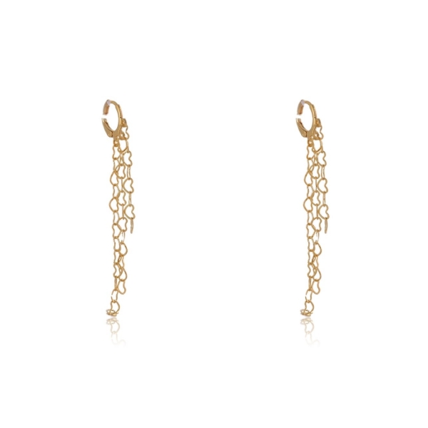 Brinco Argolinha com Corrente de Coração Banhado em Ouro 18k - Dourado