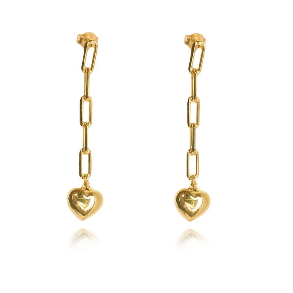 Brinco Corrente Elo com Coração na Ponta Banhado em Ouro 18k - Dourado