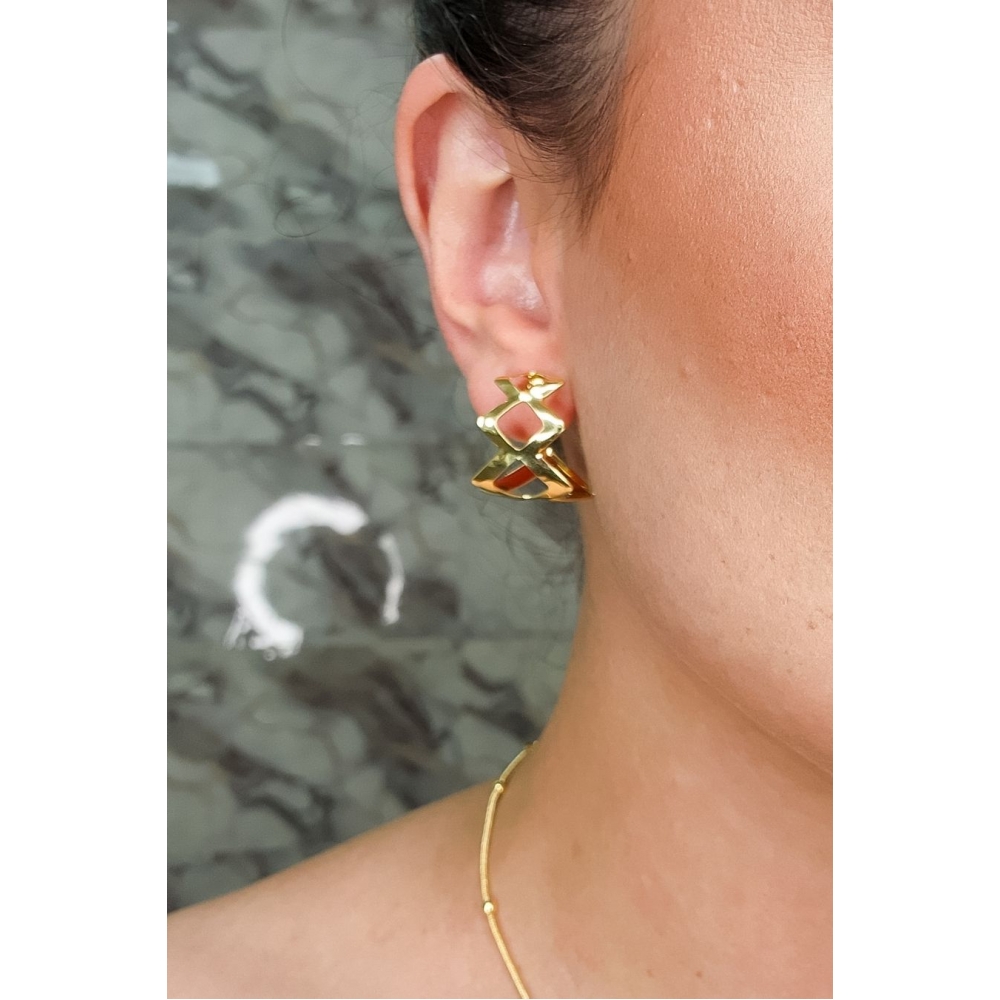 Brinco Argola de Losango Banhado em Ouro 18k - Dourado