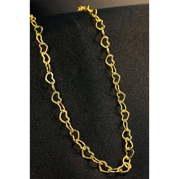 Choker com Coração Vazado Pequeno Interligado Banhado em Ouro 18k - Dourado