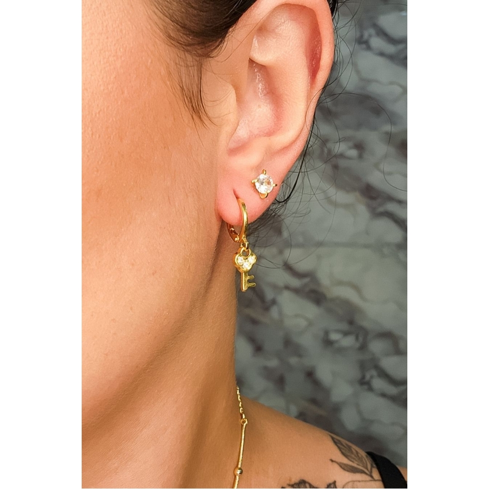 Brinco Argolinha com Chave Banhado em Ouro 18k - Dourado