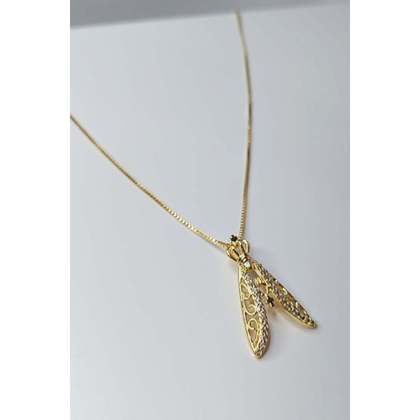 Colar Nossa Senhora Com Zircônias Brancas Banhado em Ouro 18k - Dourado
