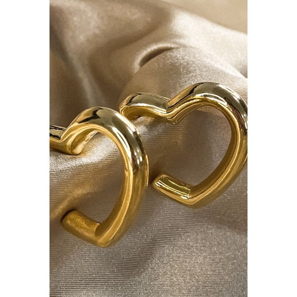 Brinco Argola de Coração Grossa Banhado em Ouro 18k - Dourado