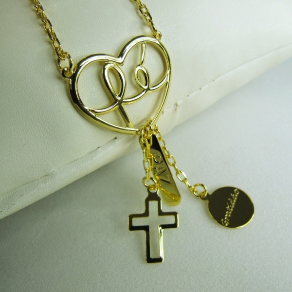 Colar com Pingente da Fé, Da Paz E Da Gratidão Banhado em Ouro 18k - Dourado