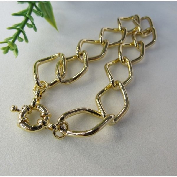 Pulseira Elo Losango Com Fecho Boia Banhado em Ouro 18k - Dourado