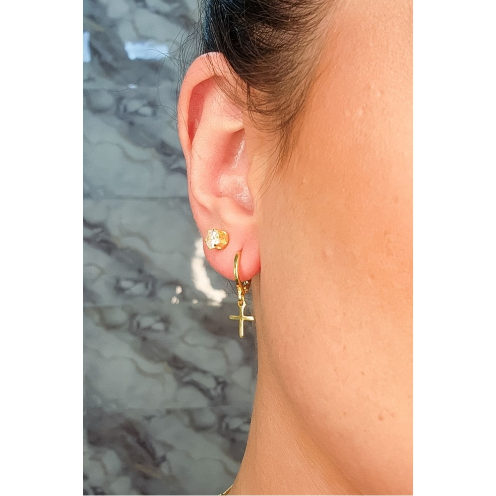 Brinco Argolinha com Cruz Banhado em Ouro 18k - Dourado