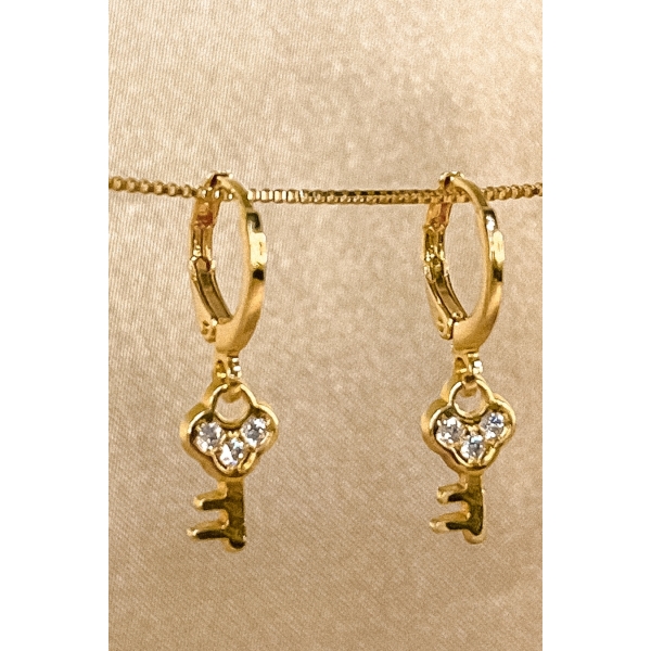 Brinco Argolinha com Chave Banhado em Ouro 18k - Dourado