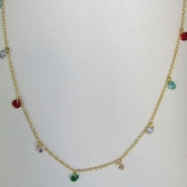 Colar Corrente Americana com Zircônias Multicolor Banhado em Ouro 18k - Dourado