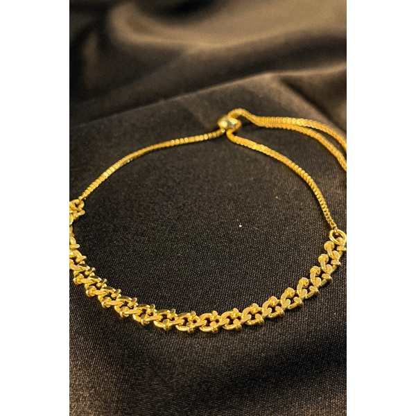 Pulseira com Fecho Regulável e corrente Trabalhada Banhado em Ouro 18k - Dourado