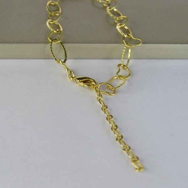 Pulseira Com Elos Ovais Intercalados Com Elos de Corações Banhado em Ouro 18k - Dourado
