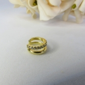 Piercing Fake Duas Tiras Lisa e Outra com Zircônias Banhado em Ouro 18k