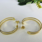 Brinco Argola Media Dupla Vazada Banhado em Ouro 18k - Dourado