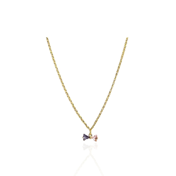 Colar Elo Português Pingente de Laço com Zircônia Banhado em Ouro 18k - Dourado