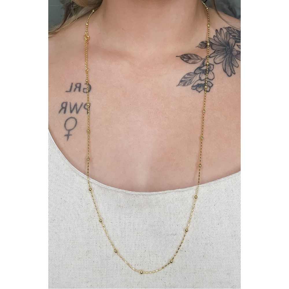 Colar de Corrente com Bolinhas Douradas Banhado em Ouro 18k - Dourado