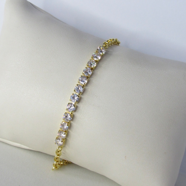 Pulseira Elos Redondos Com Faixa de Zircônia Banhado em Ouro 18k - Dourado