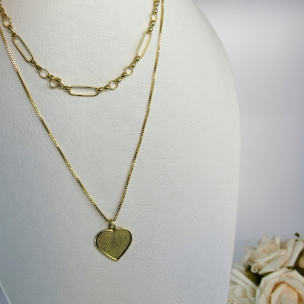Colar Duplo com Coração Banhado em Ouro 18k - Dourado