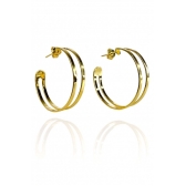 Brinco Argola Media Dupla Vazada Banhado em Ouro 18k - Dourado