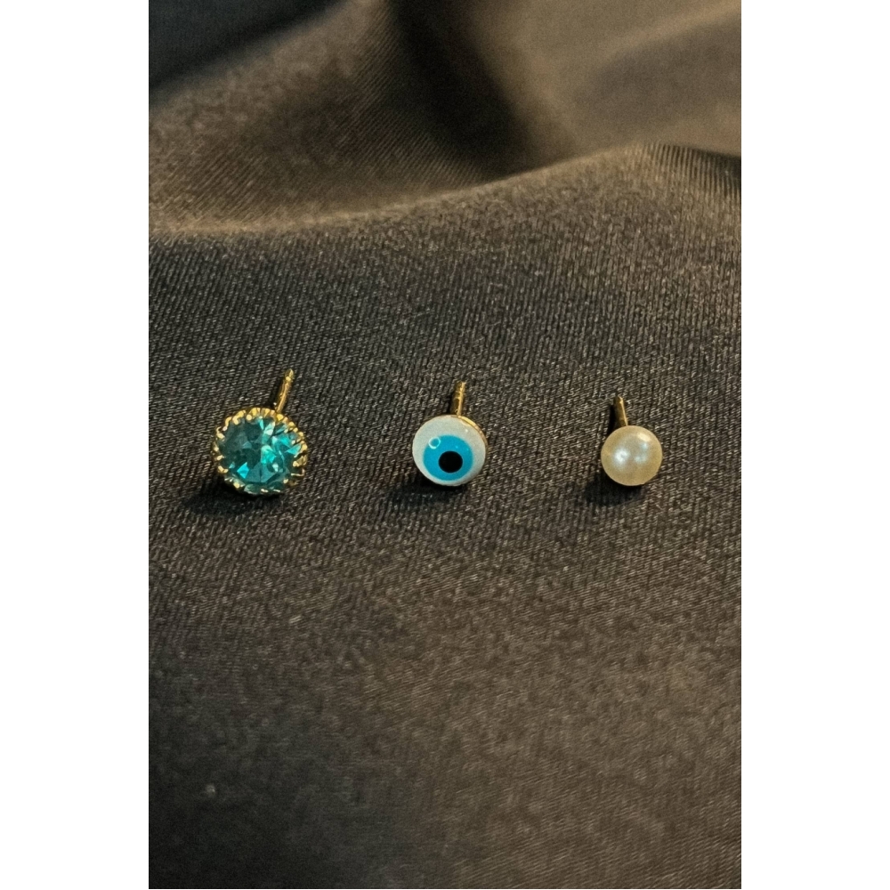 Trio de Olho Grego Banhado em Ouro 18k - Dourado