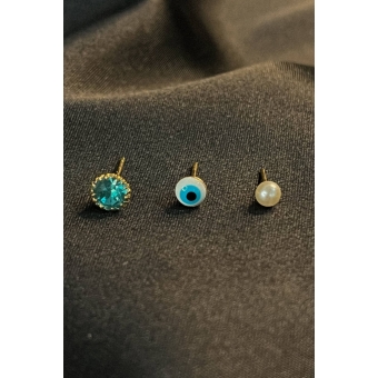 Trio de Olho Grego Banhado em Ouro 18k