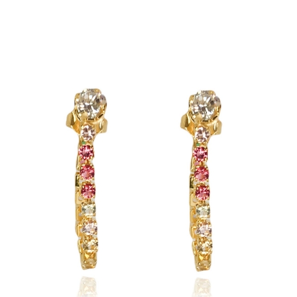 Brinco Corrente de Zircônias Coloridas Sortidas Com Zircônia na Ponta Banhado em Ouro 18k - Dourado