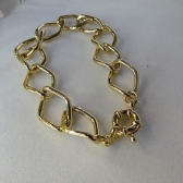 Pulseira Elo Losango Com Fecho Boia Banhado em Ouro 18k - Dourado