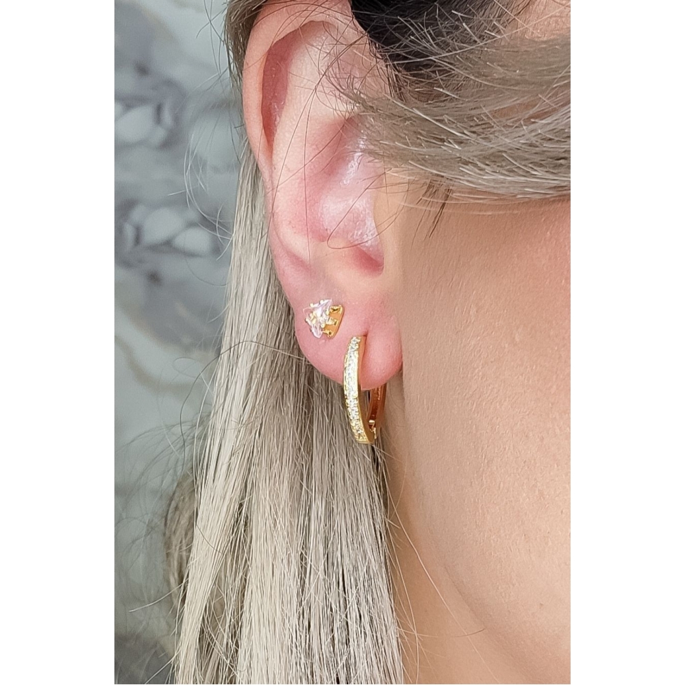 Brinco Triangular Médio com Zircônia Banhado em Ouro 18k - Dourado