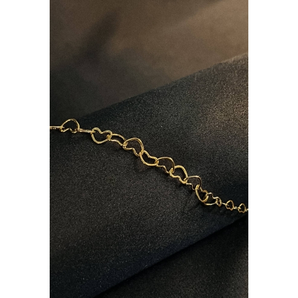 Tornozeleira com Corrente de Corações Pequenos Banhado em Ouro 18k - Dourado