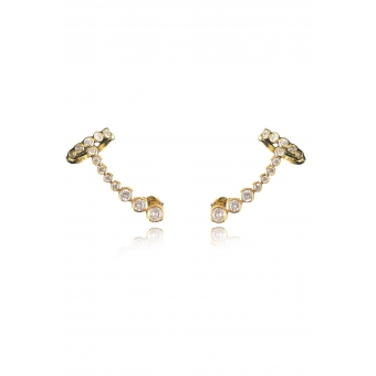 Brinco Ear Cuff com Piercing Fake e Zircônias Branca Banhado em Ouro 18k