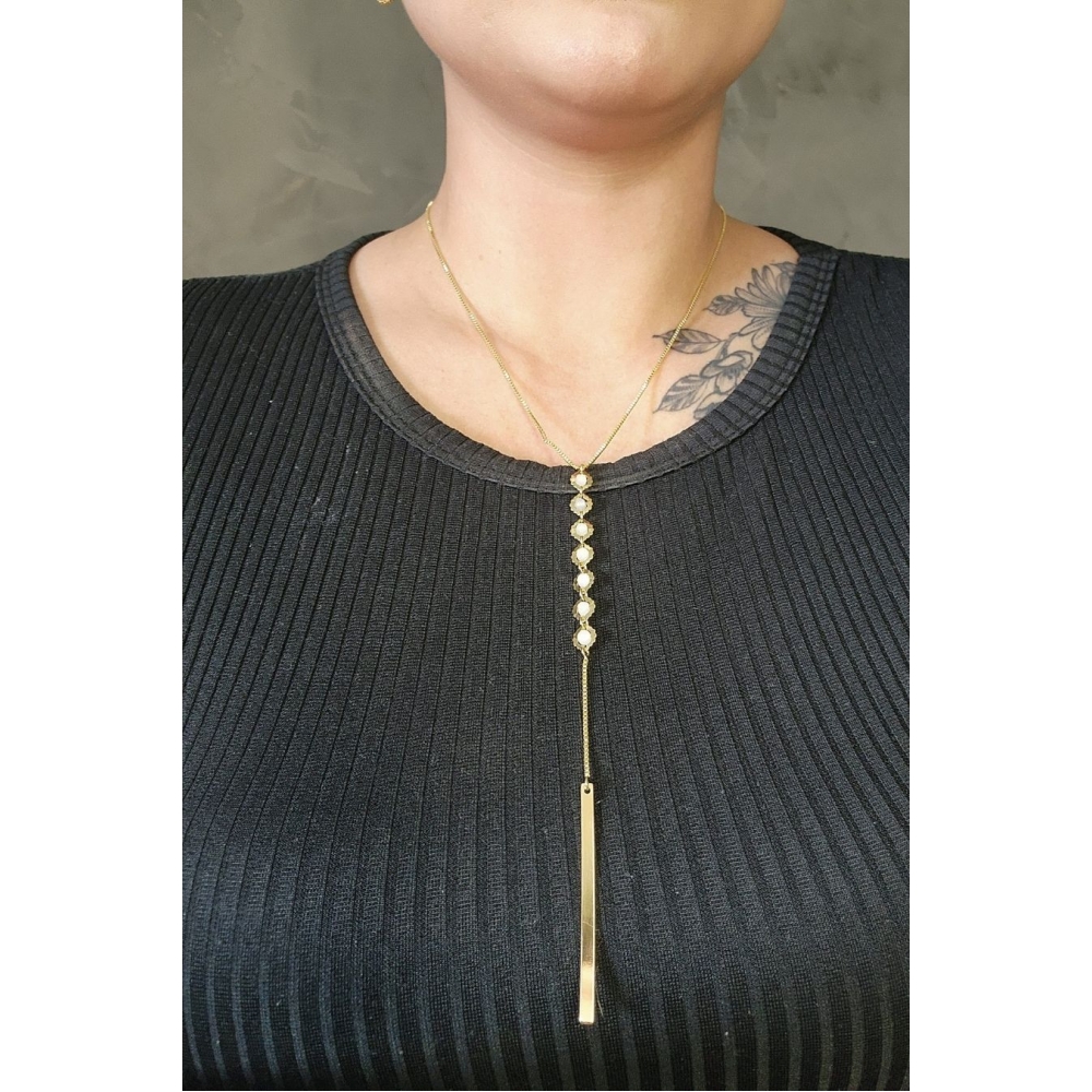 Colar Cumprido com Mini Pérolas e Fio Banhado em Ouro 18k - Dourado