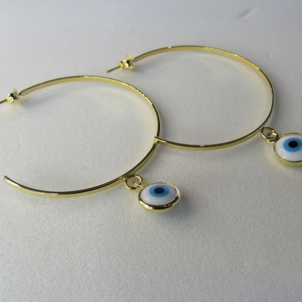 Brinco Argola Média Olho Grego Banhado em Ouro 18k - Dourado