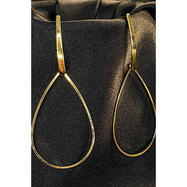 Brinco Grande de Fio e Gota Vazada Banhado em Ouro 18k - Dourado