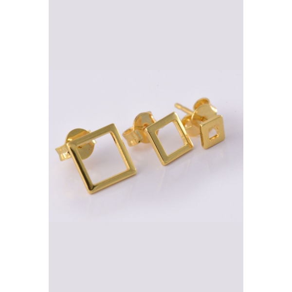 Trio de Brincos Quadrados Banhado em Ouro 18k - Dourado