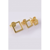 Trio de Brincos Quadrados Banhado em Ouro 18k - Dourado
