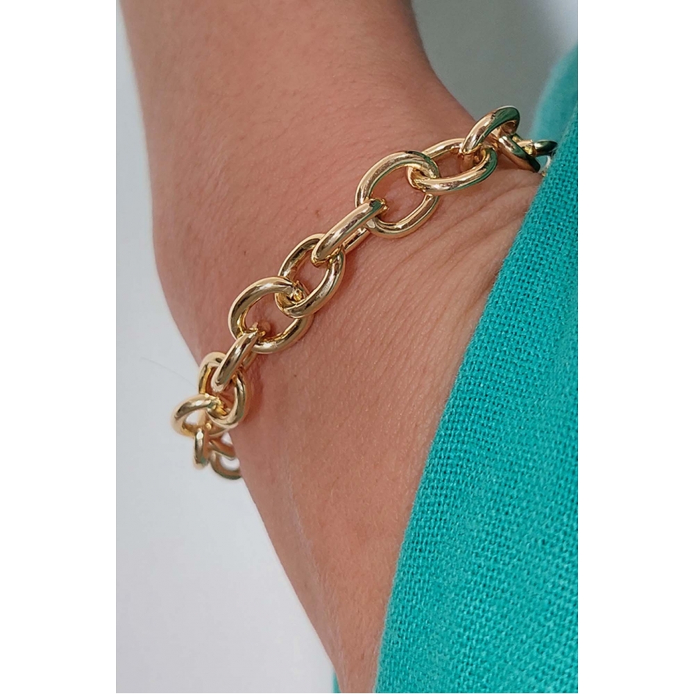 Pulseira Com Elo Oval Médio Banhados em Ouro 18k - Dourado