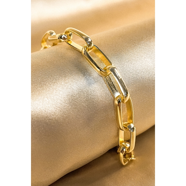 Pulseira de Elos Intercalados Grandes Banhados a Ouro 18k - Dourado