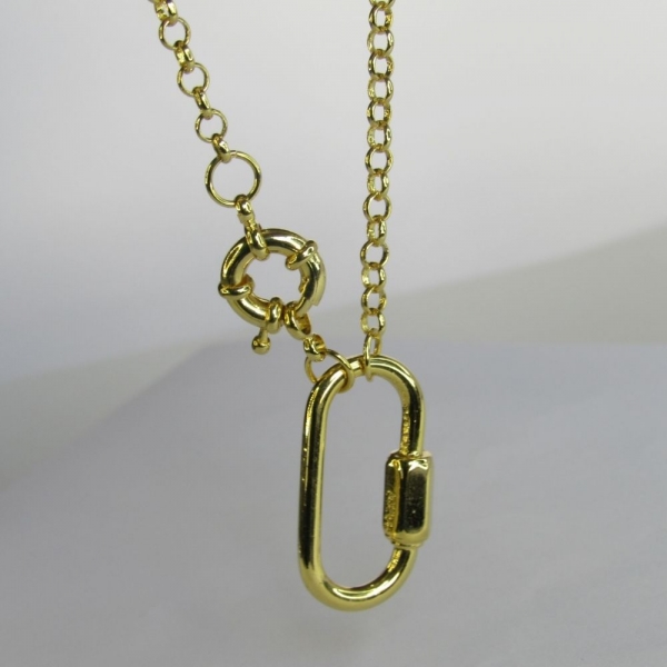 Colar Corrente de Elo Largo com Fecho Boia e Mosquetão Banhado em Ouro 18k - Dourado