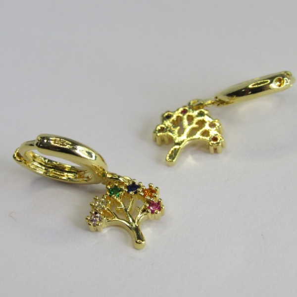 Brinco Argolinha De Árvore da Vida Banhado em Ouro 18k - Dourado