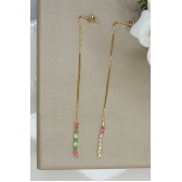 Brinco Fio de Corrente de Zircônias Coloridas Sortidas Banhado em Ouro 18k - Dourado