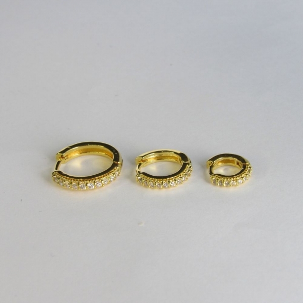 Trio de Brincos de Argolinha com Fio Lateral Banhado em Ouro 18k - Dourado