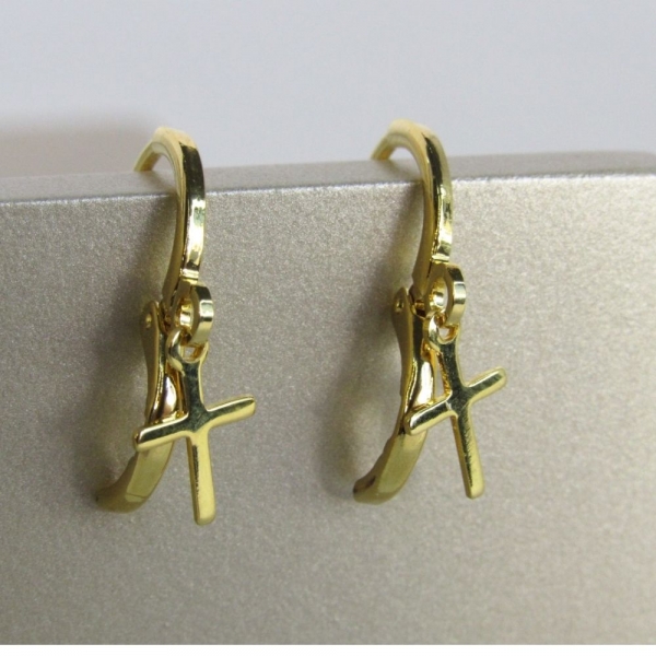 Brinco Argolinha com Cruz Banhado em Ouro 18k - Dourado