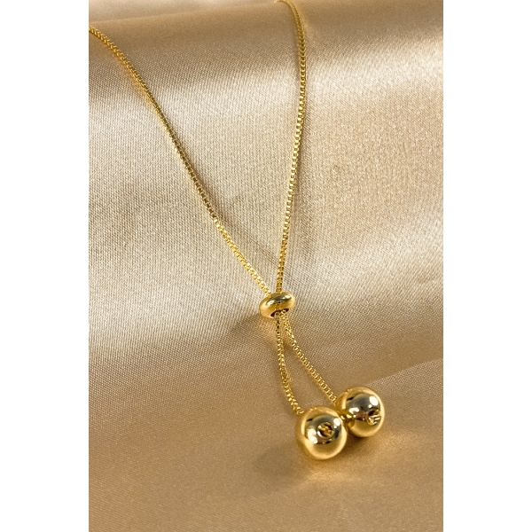 Colar Regulável com Bolas na Ponta Banhado em Ouro 18k - Dourado