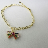 Pulseira Com Laço De Zircônias Coloridas Banhado em Ouro 18k - Dourado