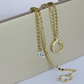 Brinco Argolinha Corrente com Ponto de Luz e Piercing Fake Banhado em Ouro 18k - Dourado