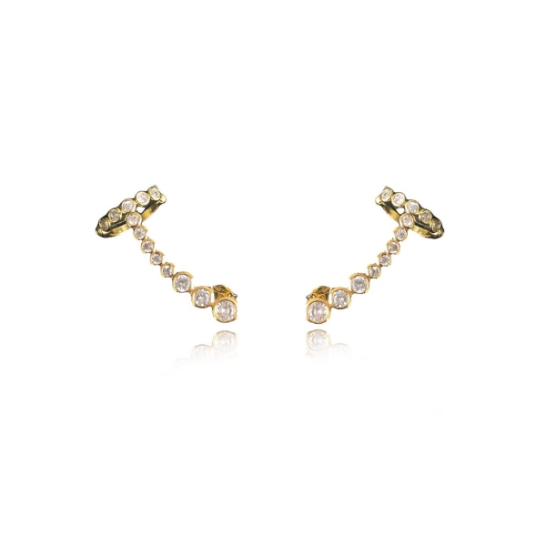 Brinco Ear Cuff com Piercing Fake e Zircônias Branca Banhado em Ouro 18k - Dourado