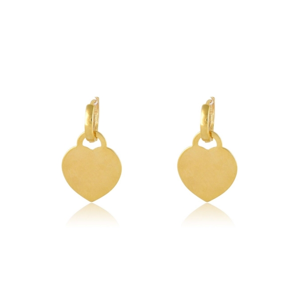 Brinco Argolinha com Chapa de Coração Banhado em Ouro 18k - Dourado